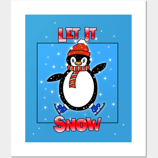 Let It Snow Christmas Penguin Funny Art Posters and Art